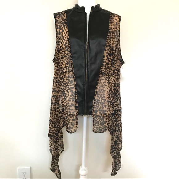 Red Snap Jackets & Blazers - Red Snap Black Leopard Faux Leather Vest 3X